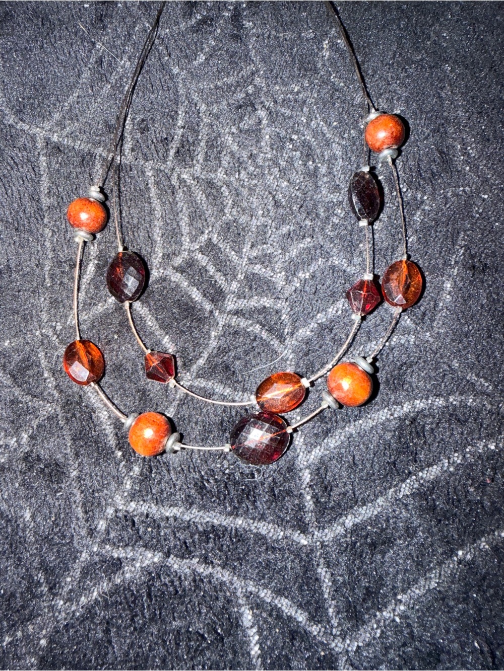 Source Unknown Silver-Tone Necklace with Brown and Dark Brown Beads